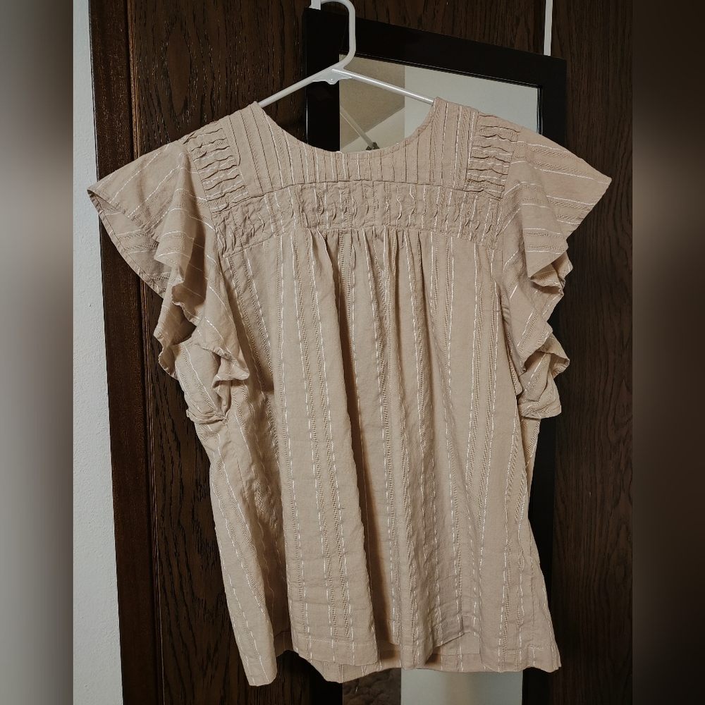 Style & Co Stripe Flutter-Sleeve Top in Peachy Pink